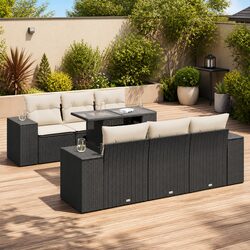7 Piece Garden Sofa Set with Storage Cushions Black Outdoor Furniture Patio