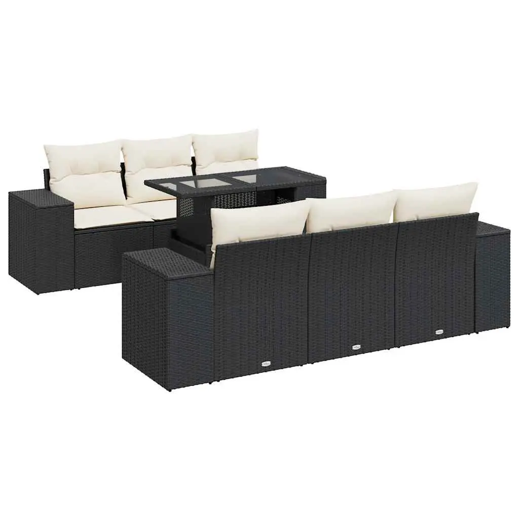 7 Piece Garden Sofa Set with Storage Cushions Adjustable Table Black PE Rattan Outdoor Furniture
