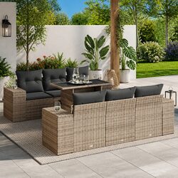 Garden Sofa Set 7 Piece Outdoor Furniture Grey Poly Rattan Patio Seating Modular