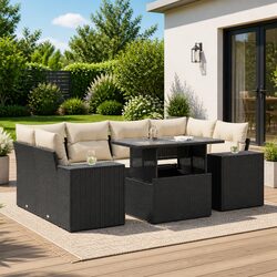 Garden Sofa Set 7 Piece Outdoor Furniture Patio Black Poly Rattan Modular