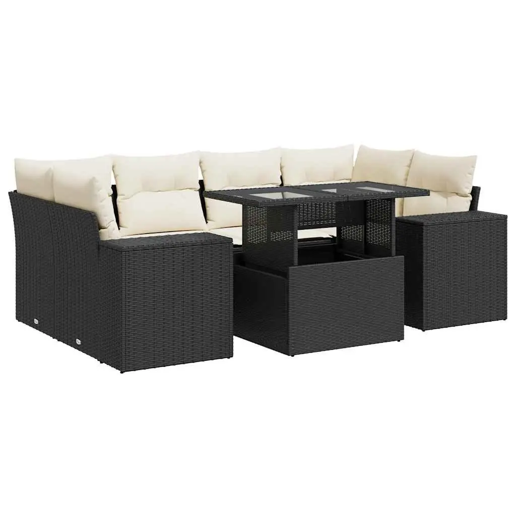 Garden Sofa Set 7 Piece Outdoor Furniture Patio Black Poly Rattan Modular