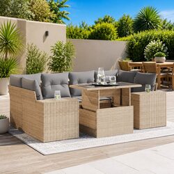 Garden Sofa Set 7 Piece Outdoor Furniture Patio Beige Poly Rattan with Cushions
