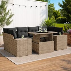 7 Piece Garden Sofa Set Outdoor Furniture with Cushions Grey Poly Rattan Patio