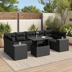 Garden Sofa Set 8 Piece Outdoor Furniture Patio Black Poly Rattan Modular