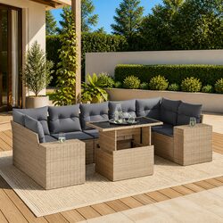 Garden Sofa Set 8 Piece Outdoor Furniture Beige Patio Seating Rattan Modular