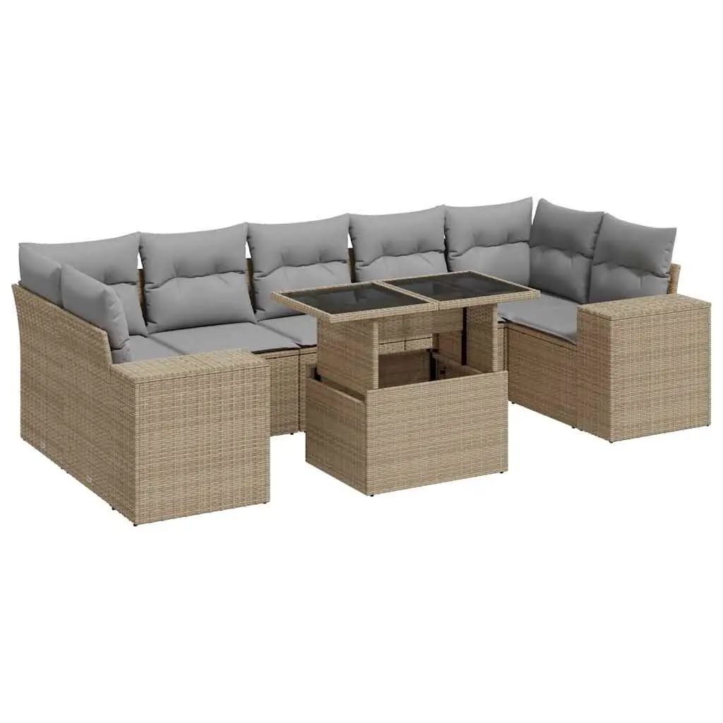 Garden Sofa Set 8 Piece Outdoor Furniture Beige Patio Seating Rattan Modular