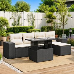Garden Sofa Set 6 Piece Black Poly Rattan Outdoor Furniture Patio Lounge Modular