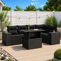 Garden Sofa Set 6 Piece Outdoor Furniture Black Poly Rattan Patio Lounge