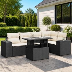 Garden Sofa Set 6 Piece Outdoor Furniture Black Poly Rattan Patio Lounge Modular
