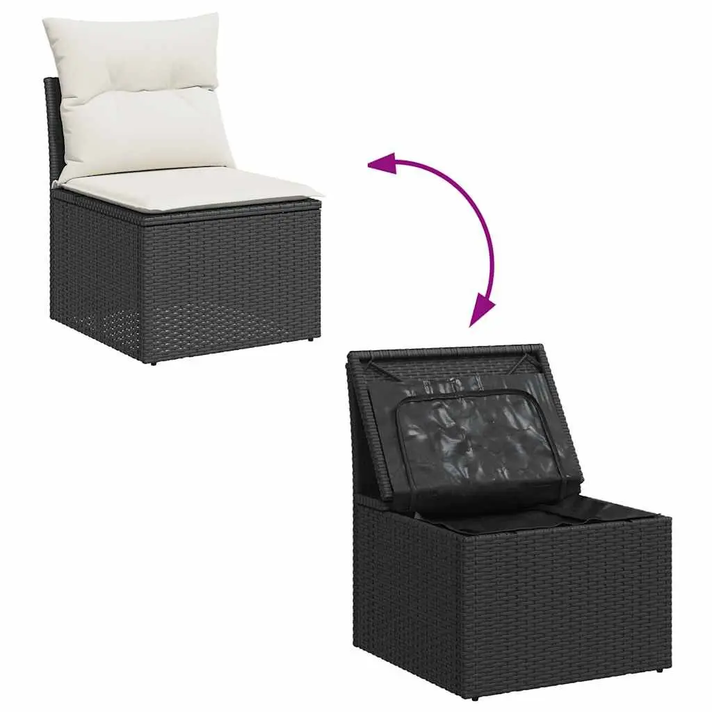 7 Piece Garden Sofa Set Outdoor Patio Furniture Black Poly Rattan with Cushions