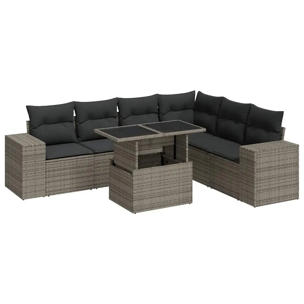 7 Piece Garden Sofa Set Grey Poly Rattan Outdoor Patio Furniture with Storage