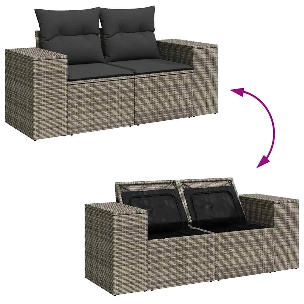 7 Piece Garden Sofa Set Grey Poly Rattan Outdoor Patio Furniture with Storage