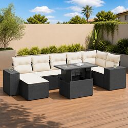Garden Sofa Set 8 Piece Outdoor Furniture Patio Seating Black Poly Rattan