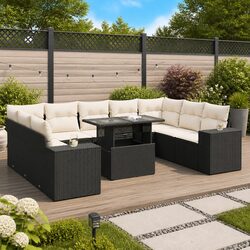 Garden Sofa Set 10 Piece Outdoor Furniture Black Poly Rattan Modular Patio
