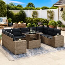 Garden Sofa Set 10 Piece Outdoor Furniture Grey Poly Rattan Modular Patio