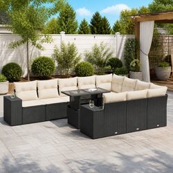 Garden Sofa Set 11 Piece Outdoor Furniture Black Poly Rattan Patio Sectional