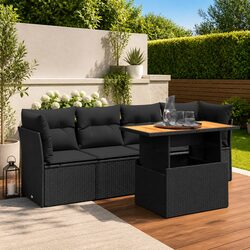 Garden Sofa Set 5 Piece Outdoor Furniture Patio Lounge Black Rattan with