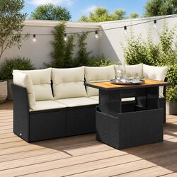 Garden Sofa Set 5 Piece Outdoor Furniture Patio Black Poly Rattan with Cushions