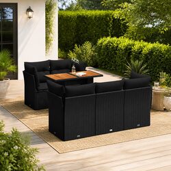 Garden Sofa Set 6 Piece Outdoor Patio Furniture with Cushions Black Poly Rattan