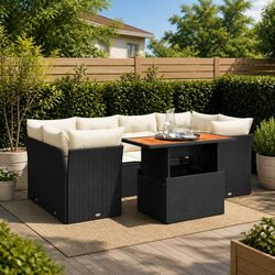 Garden Sofa Set 7 Piece Outdoor Furniture Patio Lounge Black Poly Rattan Modular