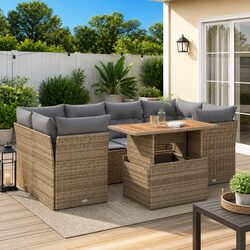 Garden Sofa Set 7 Piece Outdoor Furniture Patio Sectional with Cushions Beige