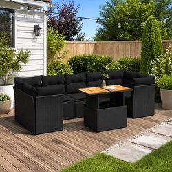 Garden Sofa Set 8 Piece Outdoor Furniture Black Poly Rattan Modular Patio
