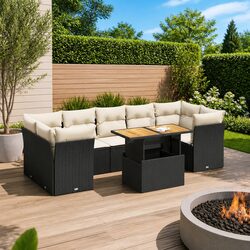 Outdoor Garden Sofa Set 8 Piece Black Poly Rattan Furniture Patio Lounge