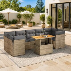 Garden Sofa Set 8 Piece Outdoor Furniture Patio Beige Poly Rattan Modular