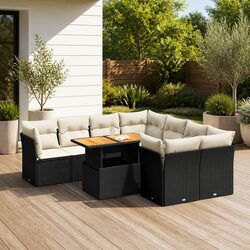 Garden Sofa Set 9 Piece Outdoor Furniture Patio Rattan Black with Cushions