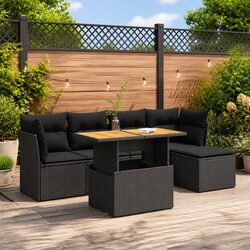 Garden Sofa Set 6 Piece Outdoor Furniture Patio Black Poly Rattan with Cushions
