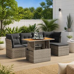 Garden Sofa Set 6 Piece Outdoor Furniture with Cushions Grey Poly Rattan Modular
