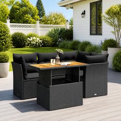 Garden Sofa Set 5 Piece Outdoor Furniture Patio Poly Rattan Black with Cushions