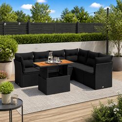 Garden Sofa Set 7 Piece Outdoor Furniture Patio Black Poly Rattan Modular