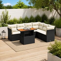 7 Piece Garden Sofa Set with Cushions Storage Black Outdoor Furniture Patio