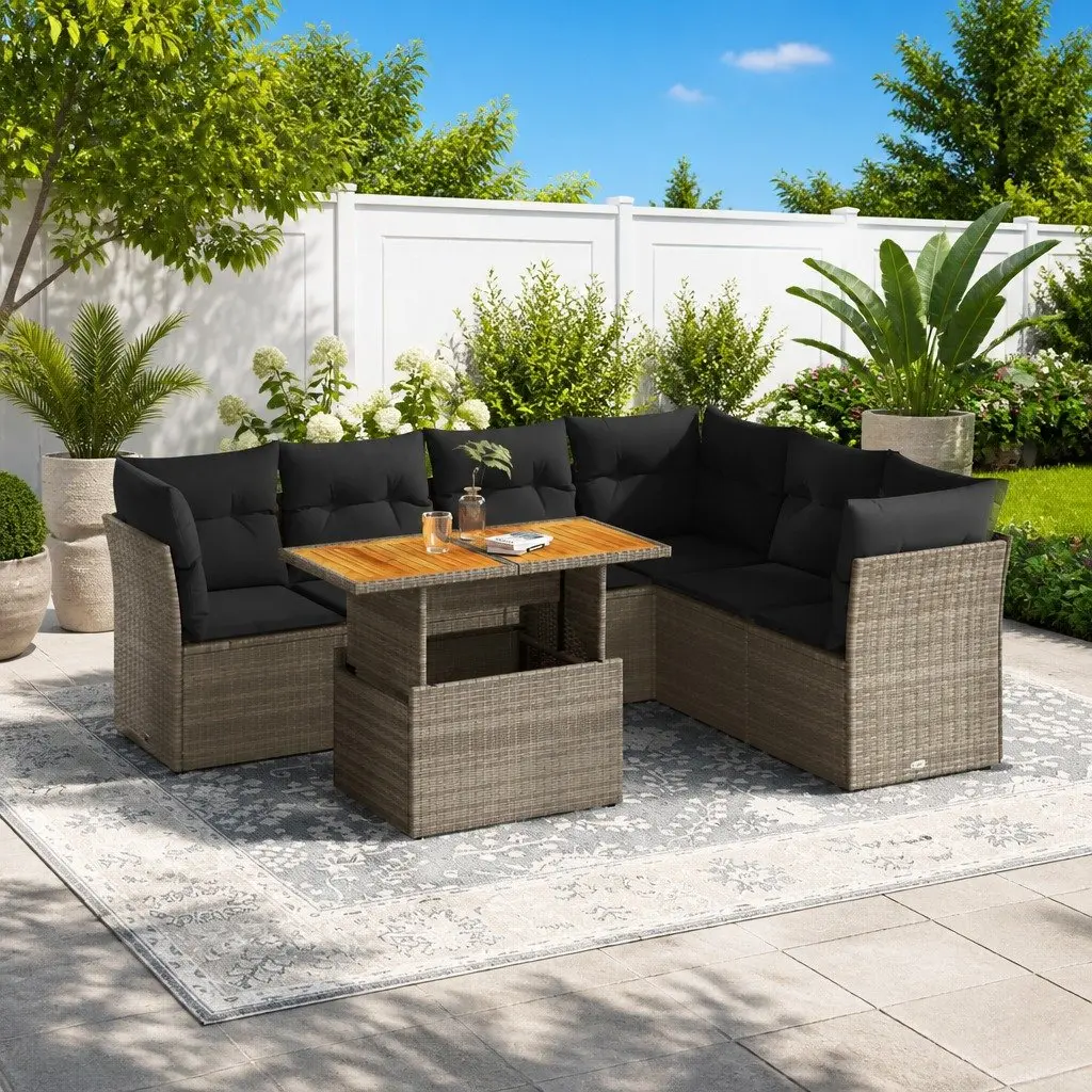 7-Piece Garden Sofa Set with Storage Cushions Grey Outdoor Patio Furniture