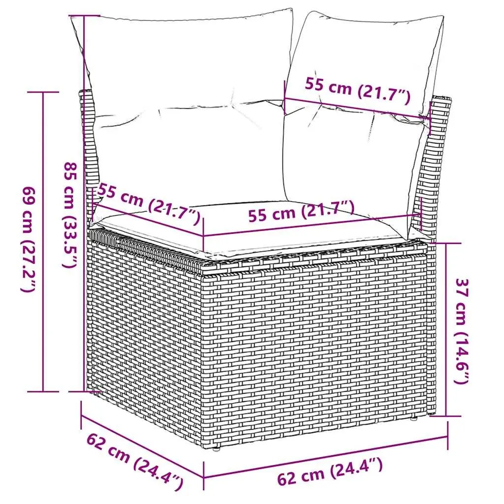 Outdoor Garden Sofa Set 9 Piece Black Poly Rattan Patio Furniture with Cushions