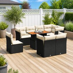 Garden Sofa Set 9 Piece Outdoor Furniture Patio Poly Rattan Black with Cushions