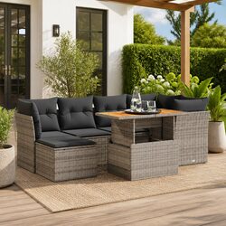 Garden Sofa Set 7 Piece Outdoor Furniture Grey Poly Rattan Patio Lounge Modular