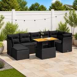Garden Sofa Set 8 Piece Outdoor Furniture Black Poly Rattan Patio Lounge Seating