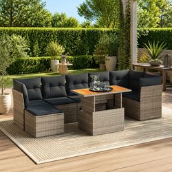Garden Sofa Set 8 Piece Outdoor Furniture Grey Poly Rattan Modular Patio Seating