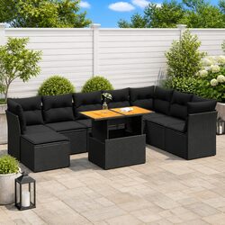 Garden Sofa Set 9 Piece Outdoor Furniture Patio Black Poly Rattan with Cushions
