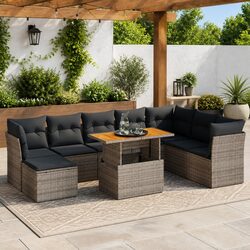 Garden Sofa Set 9 Piece Outdoor Furniture Patio Sectional with Cushions Grey