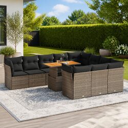 Garden Sofa Set 11 Piece Outdoor Furniture Grey Poly Rattan Modular Patio Lounge