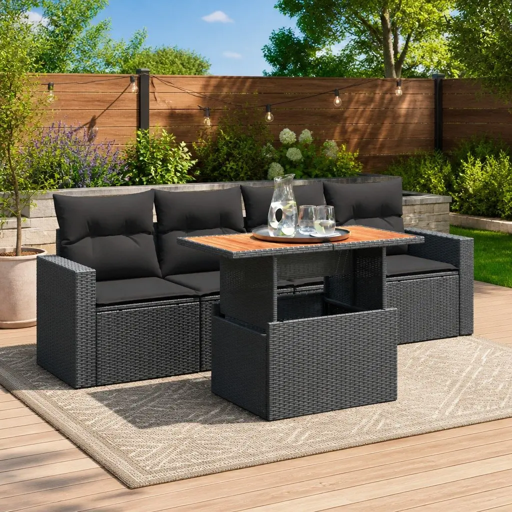 5 Piece Garden Sofa Set with Cushions Black Outdoor Patio Furniture Modular