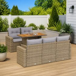 6 Piece Garden Sofa Set Outdoor Furniture Beige Rattan Patio Lounge Seating
