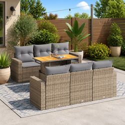 7 Piece Garden Sofa Set Beige Poly Rattan Outdoor Patio Furniture with Cushions