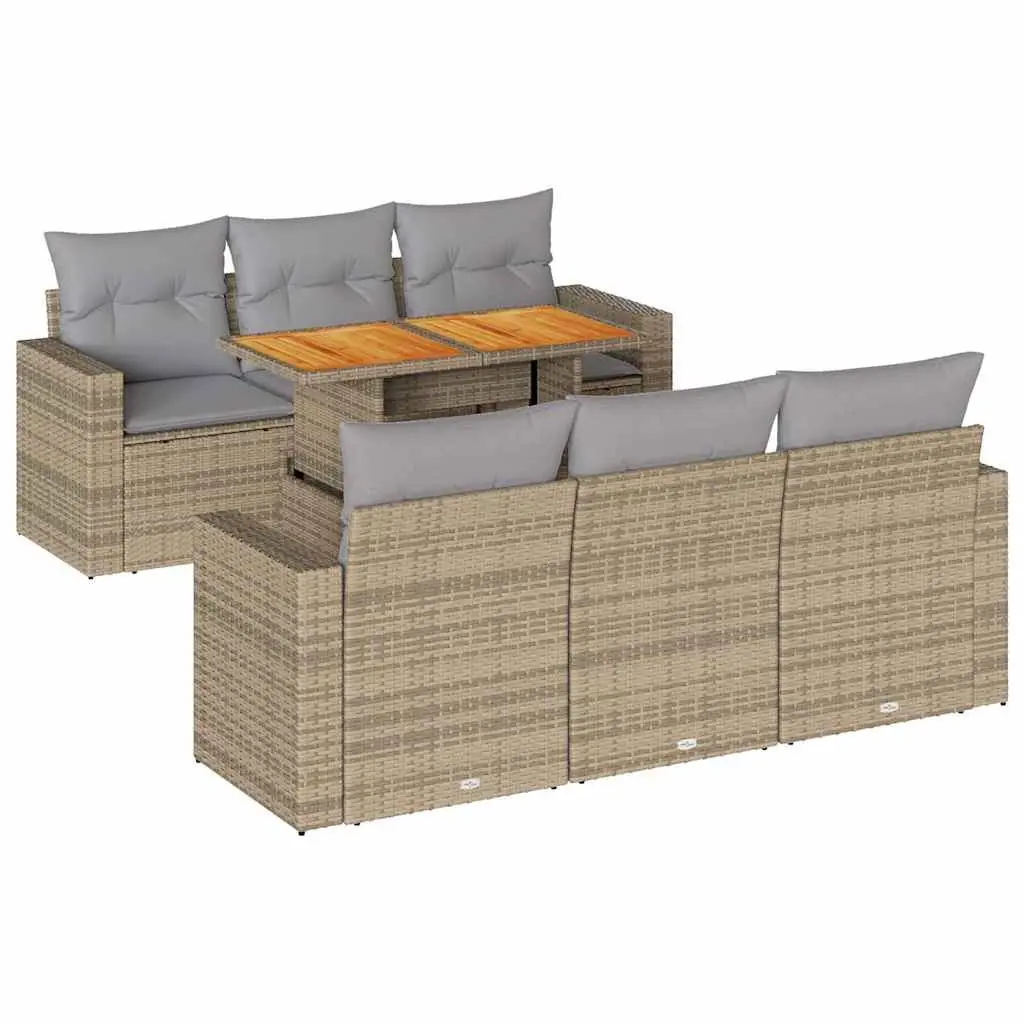 7 Piece Garden Sofa Set Beige Poly Rattan Outdoor Patio Furniture with Cushions