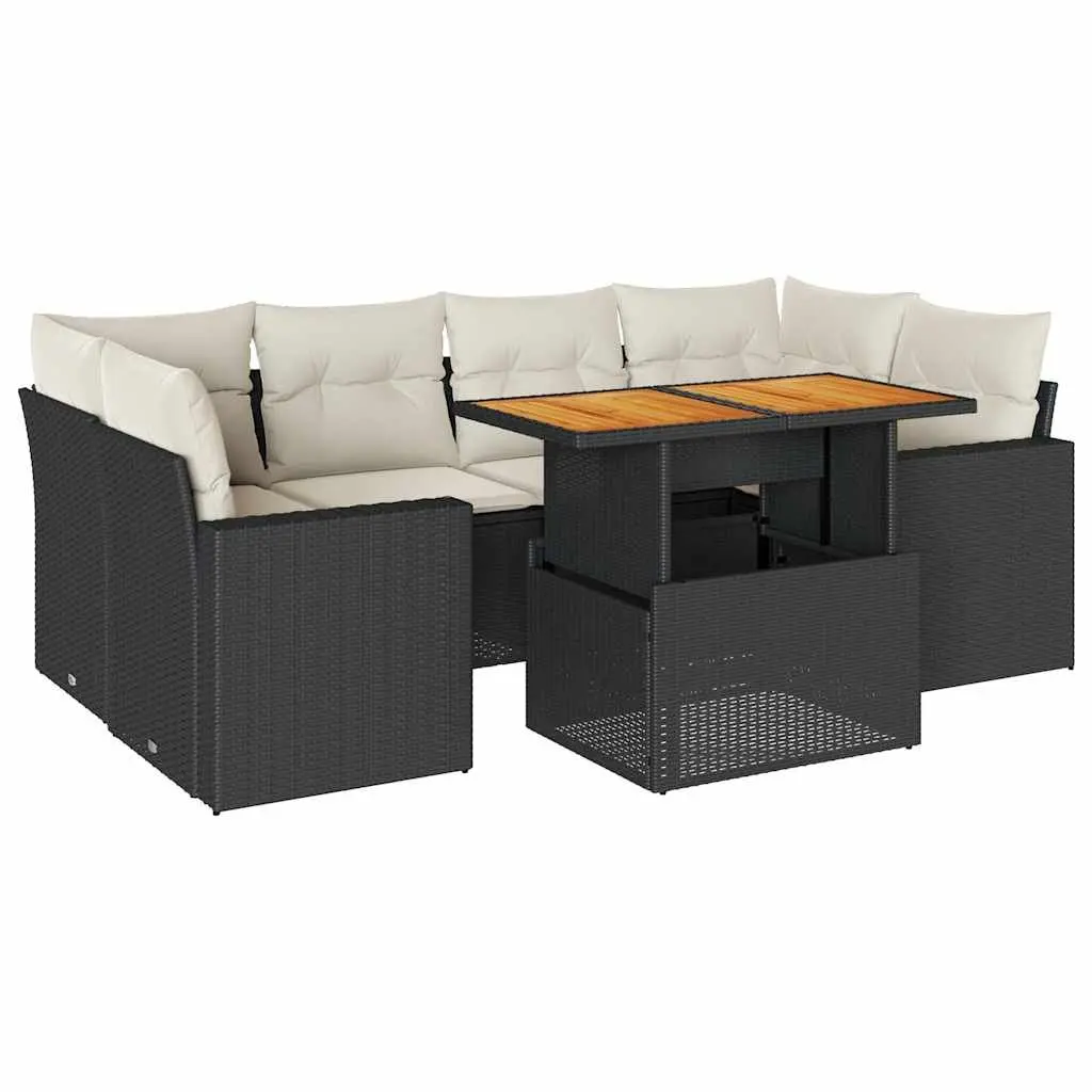 7 Piece Garden Sofa Set Black Poly Rattan Outdoor Furniture Patio Sectional