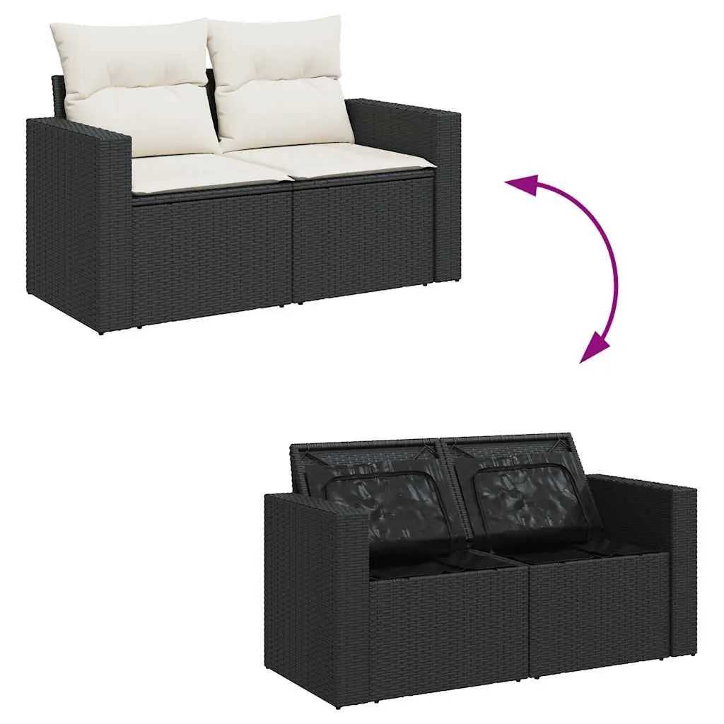 7 Piece Garden Sofa Set Black Poly Rattan Outdoor Furniture Patio Sectional