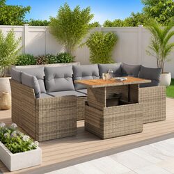 Garden Sofa Set 7 Piece Outdoor Furniture Beige Poly Rattan Patio Seating